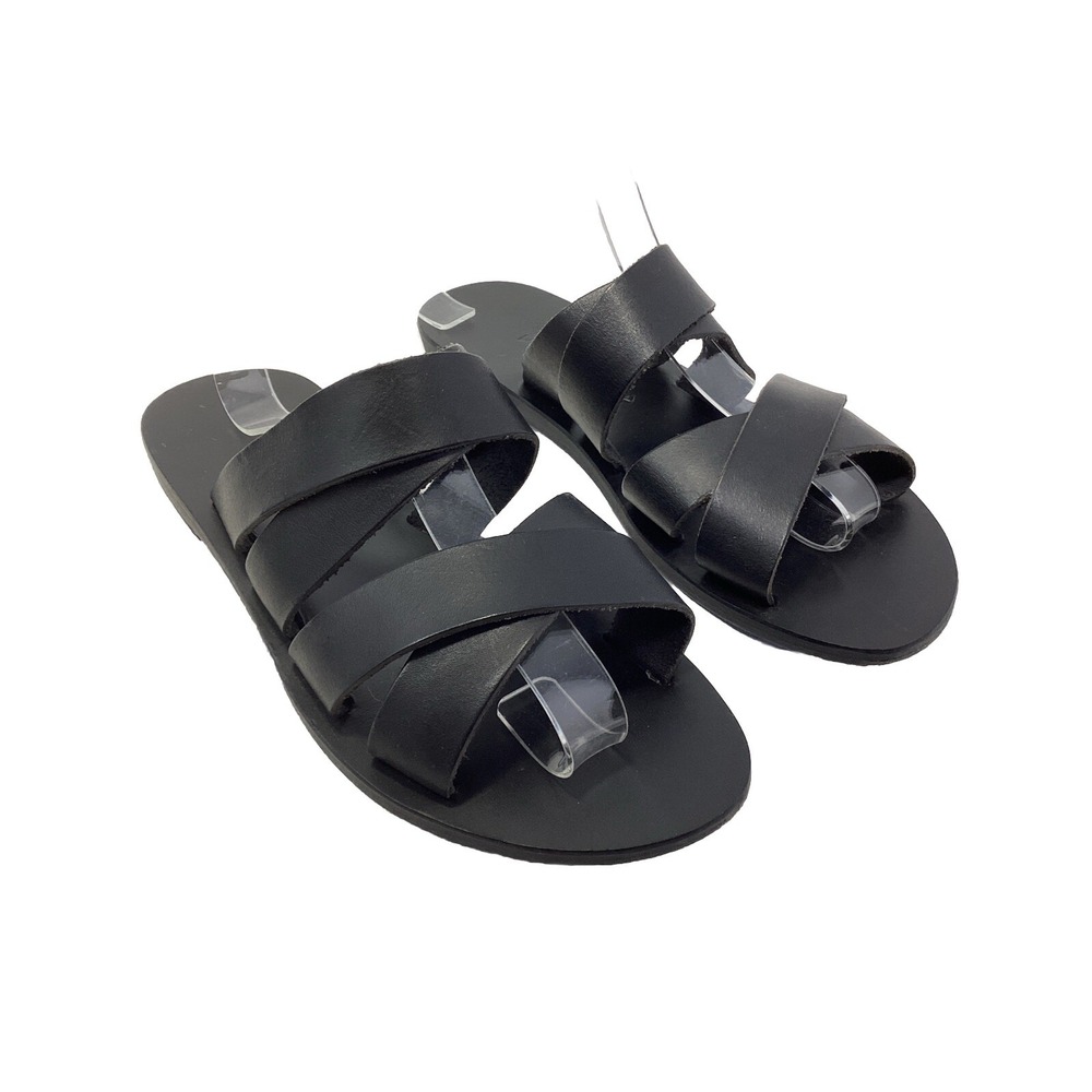 Kyma Antiparos Natural Leather Sandals Made In Greece US 8 EU 38 Black Slides